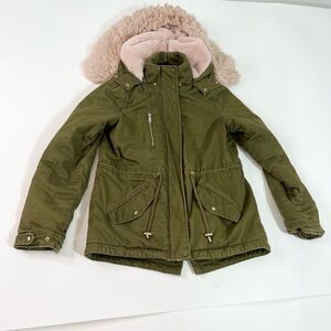 Vero Moda Jacket Coat Womens Small Gray Pink Faux Fur Hood Parka Ladies